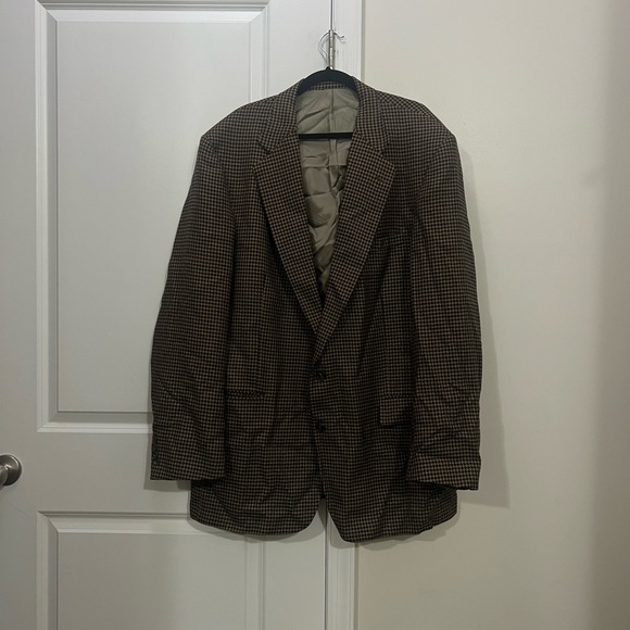 Vintage Perry Ellis Brown Houndstooth Suit Jacket Blazer Size 46
